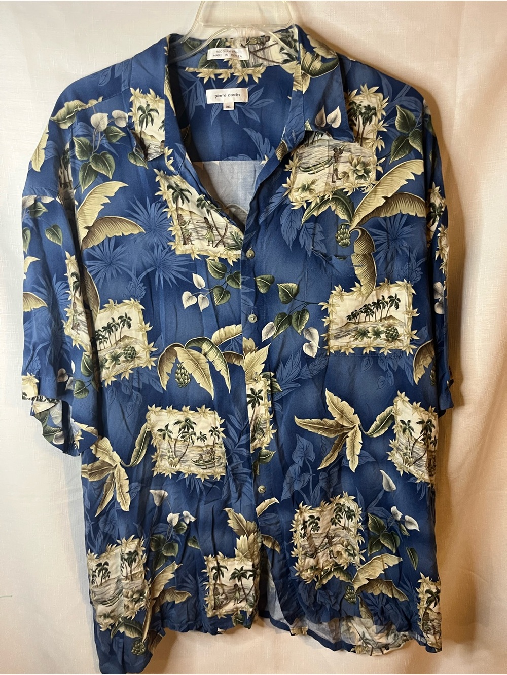 Pierre Cardin Navy Blue Tropical Print Camp Shirt